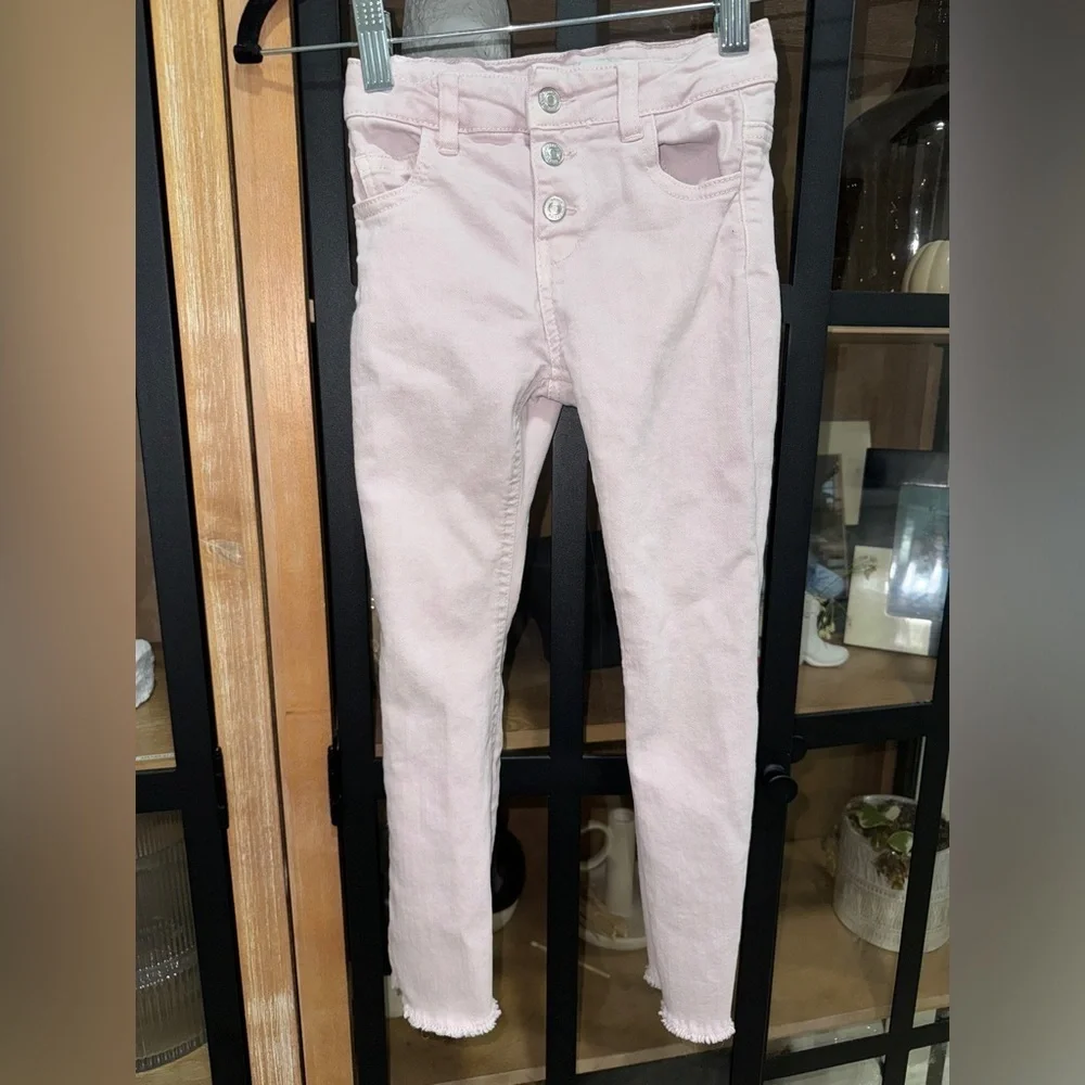 Zara Kids jeans toddler pants girl buttons high rise waisted skinny raw hem